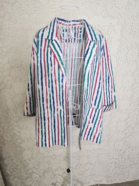 Open-Front Striped Blazer in White with Multicolor Stripes